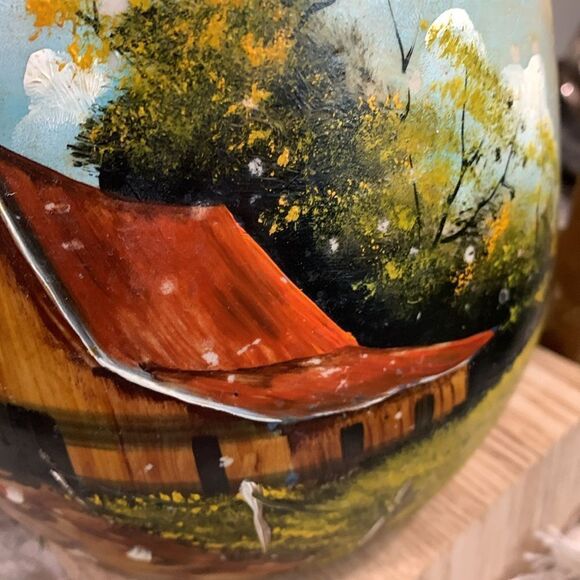 Vintage 1982 Farm Scene Hand Painted Ruth Paoge Pottery Earthenware Vase - Picture 11 of 17